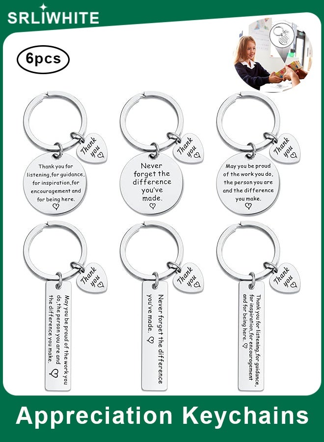 SRLIWHITE 6 Pieces Appreciation Keychains, Thank You Inspirational Stainless Steel Keyrings Make a Difference Gifts for Teachers, Volunteers, Employees and Social Workers (Silver) - Image 1